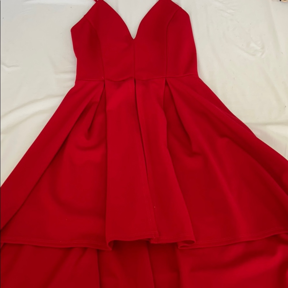 Red V-neck Dress